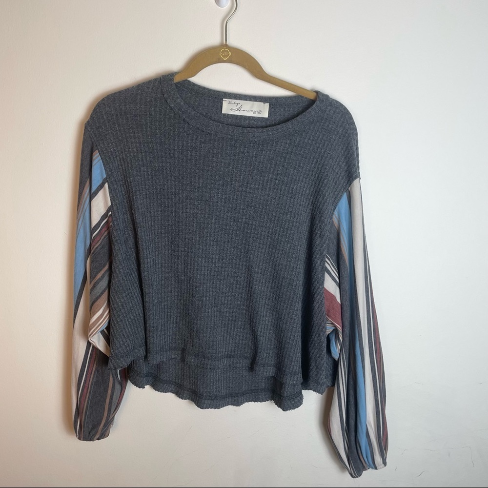 Vintage Havana Waffle Lantern Long Sleeve Top Size S